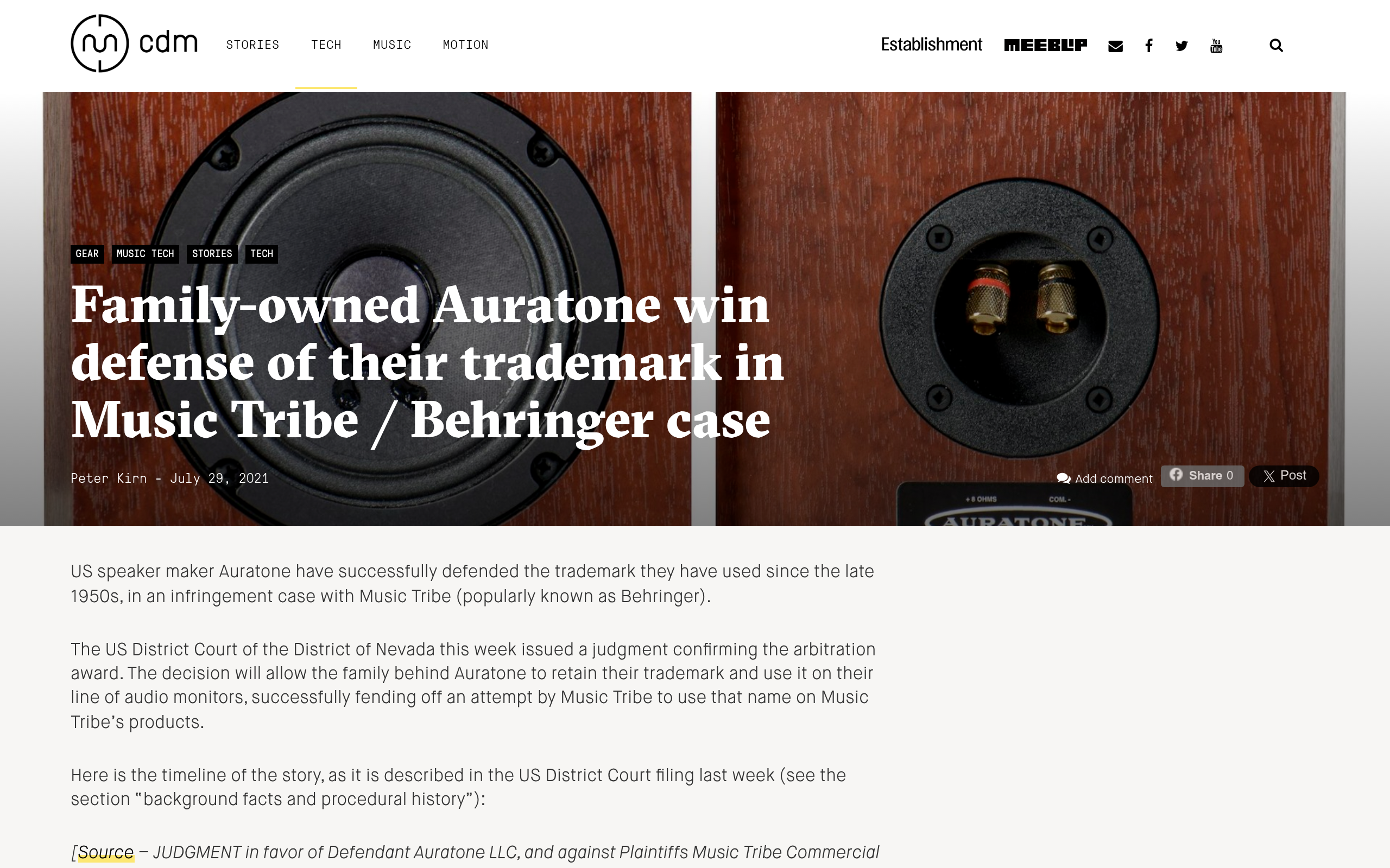 Auratone trademark case — Music Tribe / Behringer