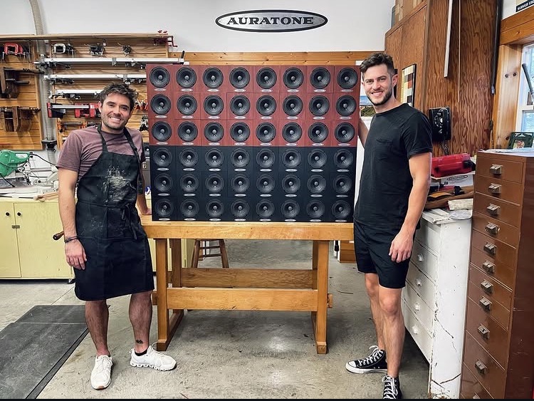 Alex Jacobsen in the Nashville workshop beside a wall of 5C Super Sound Cubes, October 2021